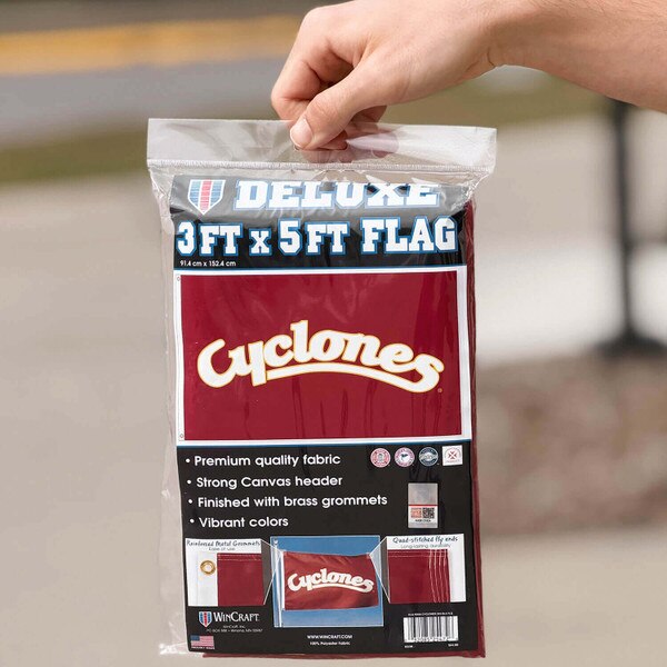 Cyclones Script Cardinal and White Deluxe Flag 3-ft x 5-ft